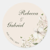 Elegante kalligrafie Waterverf Bloemenbruiloft Ronde Sticker (Voorkant)