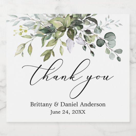 Elegante kalligrafie Waterverf groen bruiloft Sparkling Wijnetiket (Enkel label)