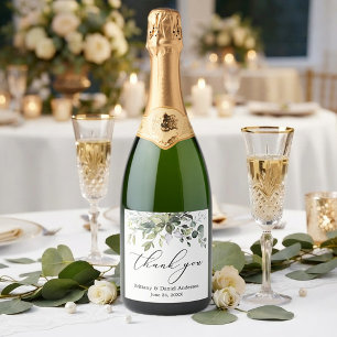 Elegante kalligrafie waterverf groene planten brui sparkling wijnetiket