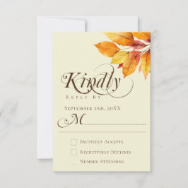 Elegante kalligrafie waterverf herfstbladeren brui RSVP kaartje