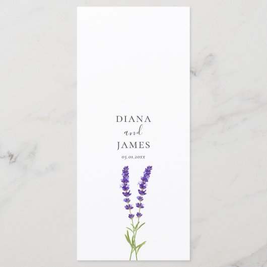Elegante kalligrafie Waterverf lavendel bruiloft Menu (Achterkant)