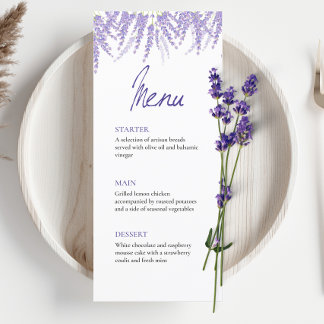 Elegante kalligrafie Waterverf lavendel bruiloft Menu