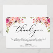 Elegante kalligrafie waterverf roze bloem bedankkaart (Voorkant / Achterkant)