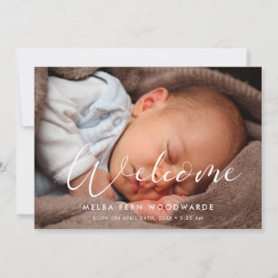 Elegante kalligrafie Welkom baby foto Aankondiging