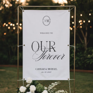 Elegante kalligrafie Welkom op onze bruiloft Vinyl Spandoek