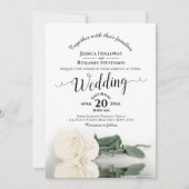 Elegante kalligrafie White Rose QR Code Wedding Kaart (Voorkant)