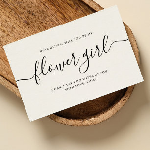 Elegante kalligrafie Wil je mijn bloemenmeisje zij Notitiekaartje