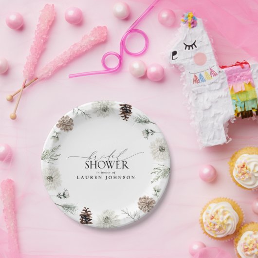 Elegante kalligrafie Winter Greenery Vrijgezellenf Papieren Bordje (Feest)