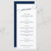 Elegante kalligrafie wit en marine klassieke bruil menu (Voorkant / Achterkant)