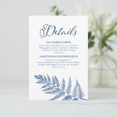 Elegante kalligrafie wit & marseille blauwe bruilo informatiekaartje (Staand voorkant)