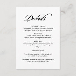 Elegante kalligrafie witte bruiloft details informatiekaartje