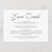 Elegante kalligrafie witte bruiloft gast details informatiekaartje (Voorkant)