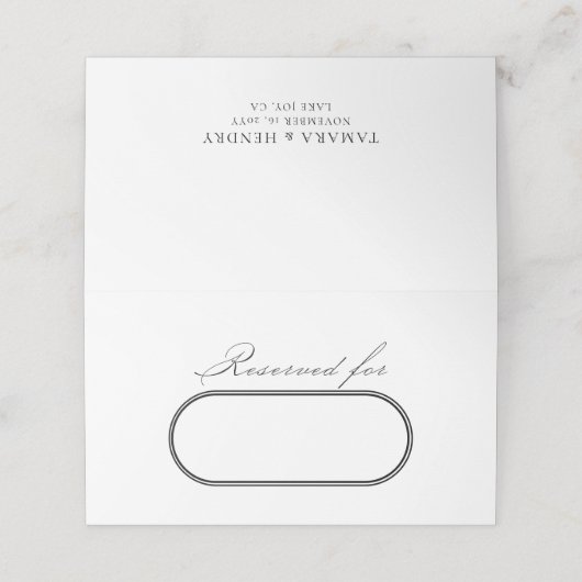 Elegante kalligrafie witte bruiloft gereserveerd plaatskaartje (Buitenkant ongevouwen)