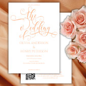 Elegante kalligrafie witte perzik bruiloft QR-code Kaart