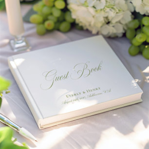 Elegante kalligrafie Witte & saliegroene trouwdag Gastenboek