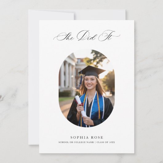 Elegante kalligrafie Ze deed het Afstudeerfoto Kaart (Voorkant)