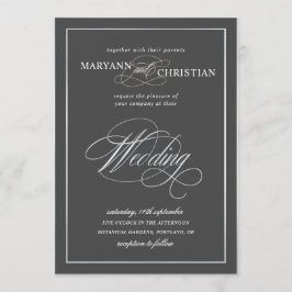 Elegante kalligrafie Zilveren Grijze Bruiloft Uitn Kaart