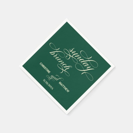 Elegante Kalligrafie Zondagsbrunch Blauwgroen brui Servet (Hoek)