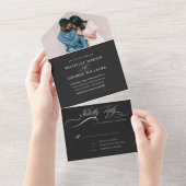 Elegante kalligrafie zwart alles in één uitnodigin all in one uitnodiging (Afscheurbaar)