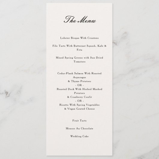 Elegante kalligrafie zwart bruiloft diner menu (Voorkant)