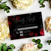 Elegante kalligrafie zwart en rood Bloemen bruilof RSVP Kaartje