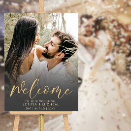 Elegante kalligrafie zwart & goud foto bruiloft poster