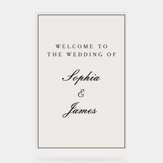 Elegante kalligrafie zwart Lijst welkom bruiloft Acryl Bord (Voorkant)