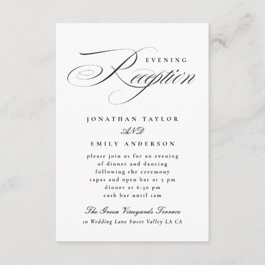 Elegante kalligrafie zwart Stropdas bruiloft recep Informatiekaartje (Voorkant)