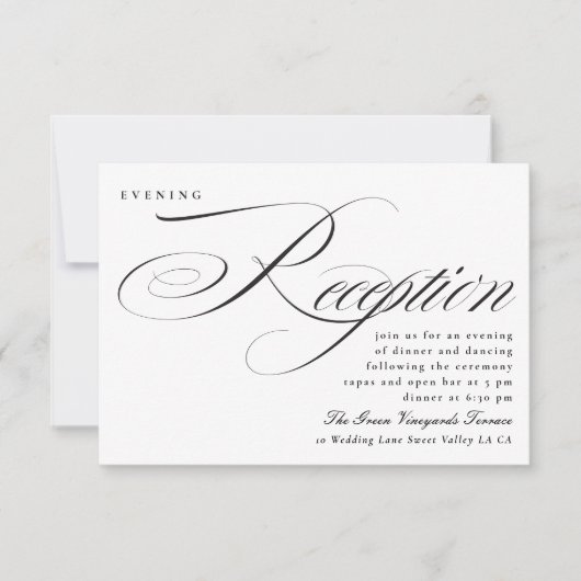 Elegante kalligrafie zwart Stropdas bruiloft recep Kaart (Voorkant)