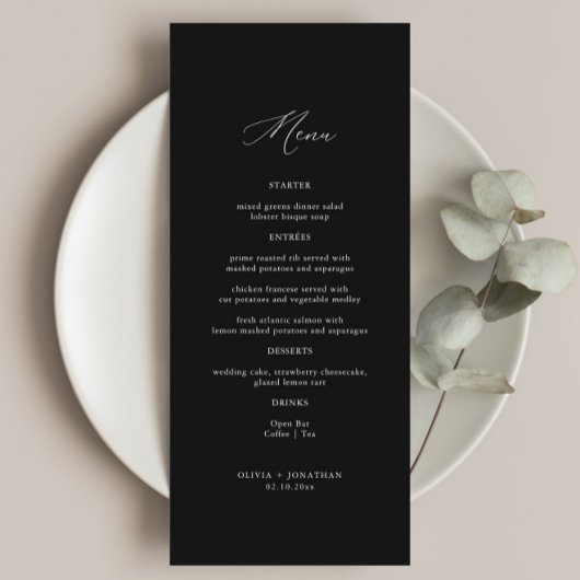 Elegante Kalligrafie Zwart Trouwmenu Menu