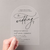 Elegante Kalligrafie Zwart & Wit Boog Huwelijk Acryl Uitnodigingen (Insitu (Draagbaar))