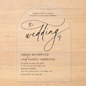 Elegante Kalligrafie Zwart & Wit Boog Huwelijk Acryl Uitnodigingen (Voorkant)