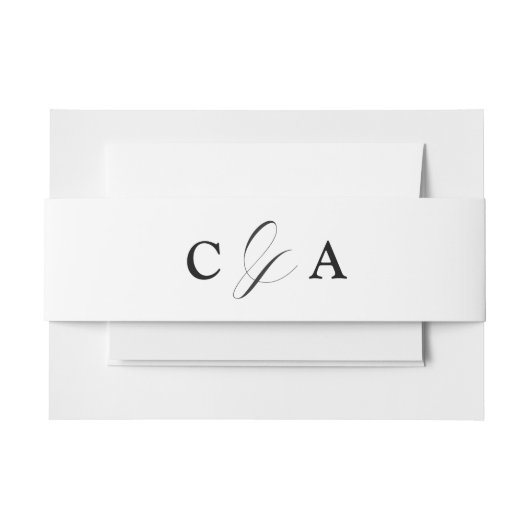 Elegante kalligrafie zwart wit bruiloft buik band uitnodigingen wikkel (Voorkant Voorbeeld)