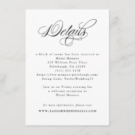 Elegante kalligrafie zwart wit bruiloft details informatiekaartje