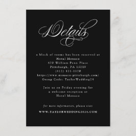 Elegante kalligrafie zwart wit bruiloft details informatiekaartje