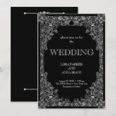 Elegante kalligrafie zwart-wit bruiloft kaart (Voorkant / Achterkant)