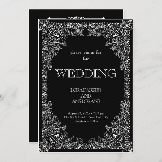 Elegante kalligrafie zwart-wit bruiloft kaart (Voorkant / Achterkant)