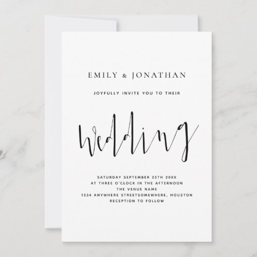 Elegante kalligrafie zwart-wit bruiloft kaart (Voorkant)