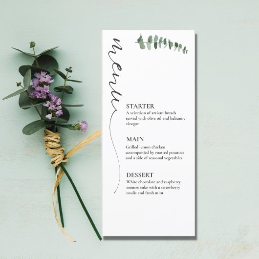 Elegante kalligrafie zwart-wit bruiloft menu