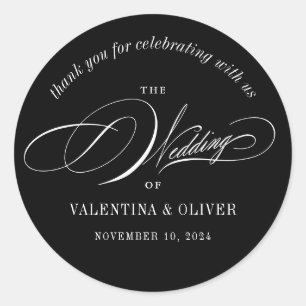 Elegante kalligrafie zwart-wit bruiloft ronde sticker