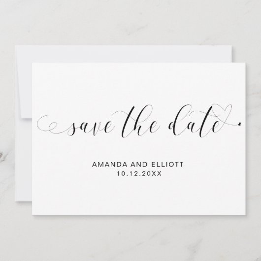 Elegante kalligrafie zwart-wit bruiloft save the date (Voorkant)