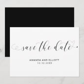 Elegante kalligrafie zwart-wit bruiloft save the date (Voorkant / Achterkant)
