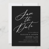 Elegante kalligrafie zwart-wit bruiloft save the date (Voorkant)