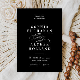 Elegante kalligrafie zwart-wit bruiloft save the date