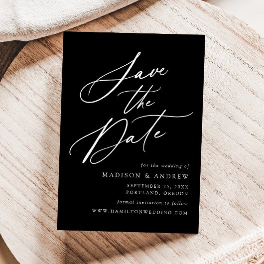 Elegante kalligrafie zwart-wit bruiloft save the date