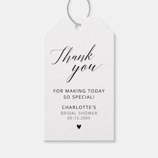 Elegante kalligrafie zwart-wit dank u cadeaulabel (Voorkant)