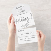 Elegante kalligrafie zwart-wit eenvoudige bruiloft all in one uitnodiging (Afscheurbaar)