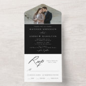 Elegante kalligrafie zwart-wit foto bruiloft all in one uitnodiging (Binnen)
