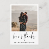 Elegante kalligrafie zwart-wit foto bruiloft bedankkaart (Voorkant)