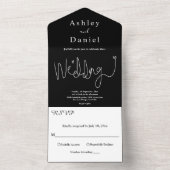 Elegante kalligrafie zwart-wit moderne bruiloft all in one uitnodiging (Binnen)